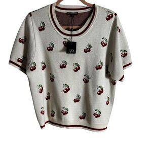 Adriana Papell NWT  SHORT SLEEVED CHERRY DESIGN CREWNECK SWEATER SIZE EXTRA LARG